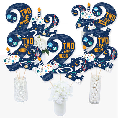 2nd Birthday Two the Moon - Outer Space Second Birthday Party Centerpiece Sticks - Table Toppers - Set of 15