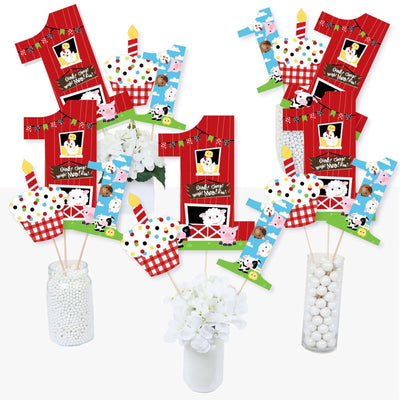 1st Birthday Farm Animals - Barnyard First Birthday Party Centerpiece Sticks - Table Toppers - Set of 15