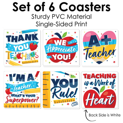 Thank You Teachers - Teacher Appreciation Decorations - Drink Coasters - Set of 6