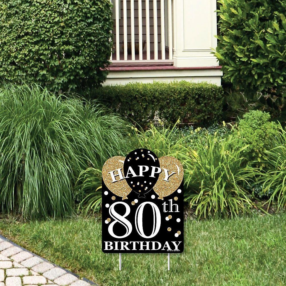 Adult 80th Birthday - Gold - Outdoor Lawn Sign - Birthday Party Yard Sign - 1 Piece