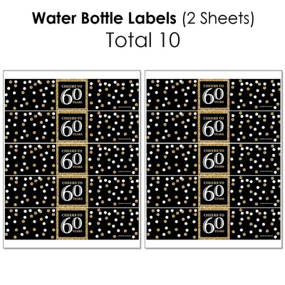 Adult 60th Birthday - Gold - Mini Wine Bottle Labels, Wine Bottle Labels and Water Bottle Labels - Birthday Party Decorations - Beverage Bar Kit - 34 Pieces