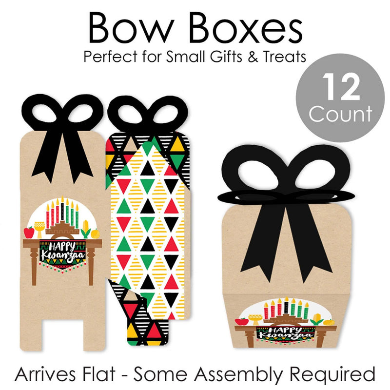 Happy Kwanzaa - Square Favor Gift Boxes - African Heritage Holiday Bow Boxes - Set of 12