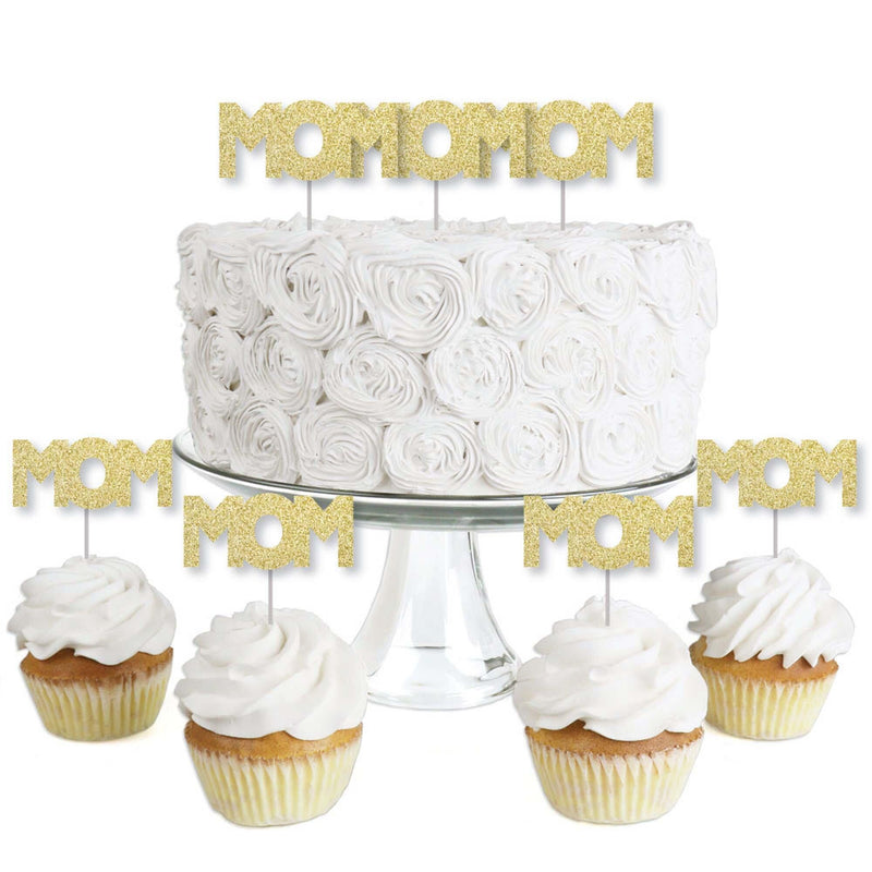 Gold Glitter Mom - No-Mess Real Gold Glitter Dessert Cupcake Toppers - Mother&