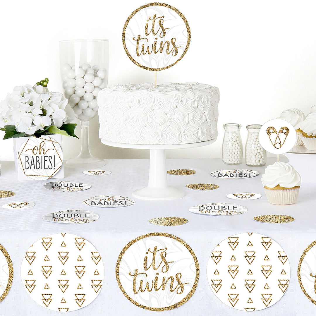 It's Twins - Gold Twins Baby Shower Giant Circle Confetti - Party Decorations - Large Confetti 27 Count