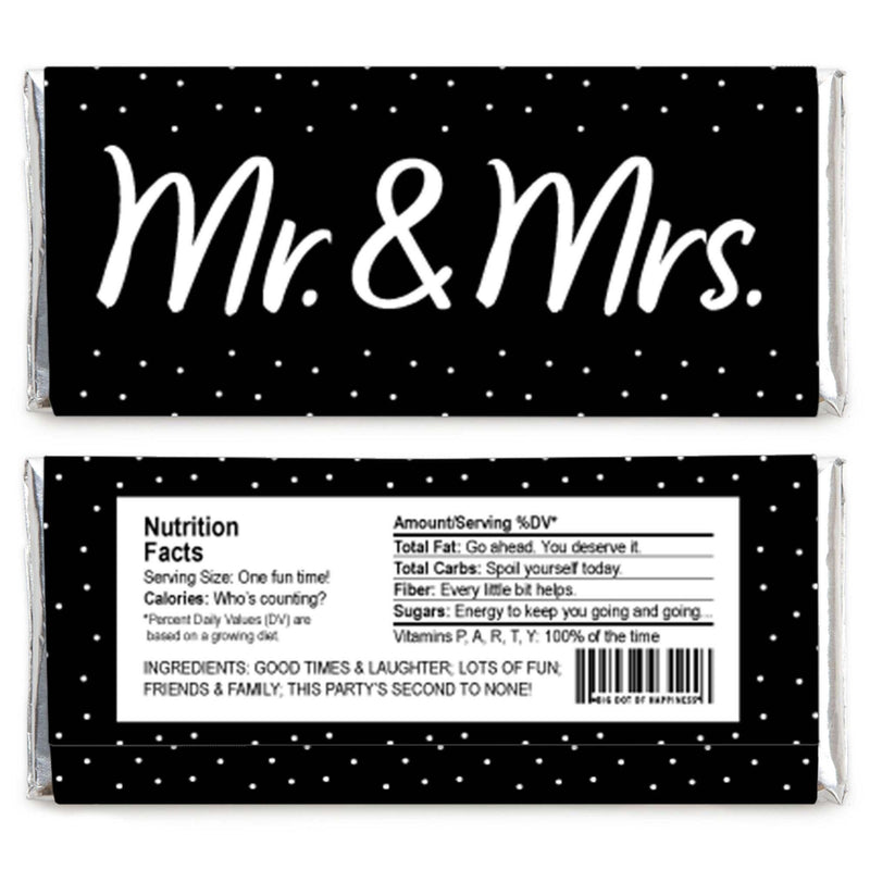 Mr. and Mrs. - Candy Bar Wrapper Black and White Wedding or Bridal Shower Favors - Set of 24