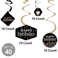 Adult Happy Birthday - Gold - Birthday Party Hanging Decor - Party Decoration Swirls - Set of 40