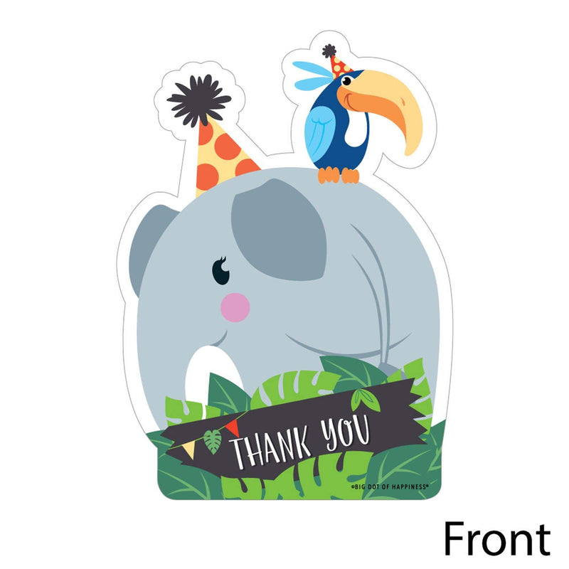 Jungle Party Animals - Shaped Thank You Cards - Safari Zoo Animal Birthday Party or Baby Shower Thank You Note Cards with Envelopes - Set of 12
