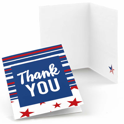 Stars & Stripes - Memorial Day, 4th of July and Labor Day USA Patriotic Party Thank You Cards - 8 ct