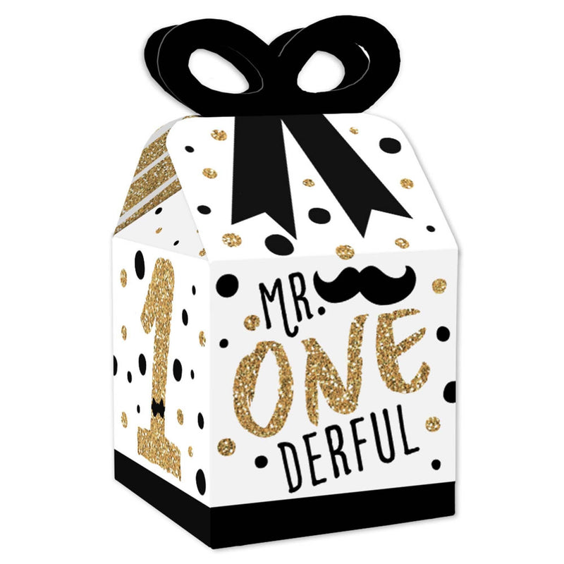 1st Birthday Little Mr. Onederful - Square Favor Gift Boxes - Boy First Birthday Party Bow Boxes - Set of 12