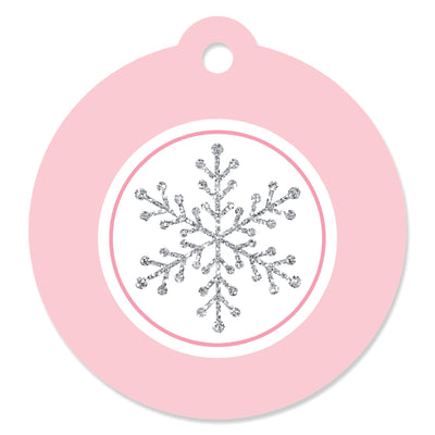 Pink Winter Wonderland - Holiday Snowflake Birthday Party or Baby Shower Favor Gift Tags (Set of 20)