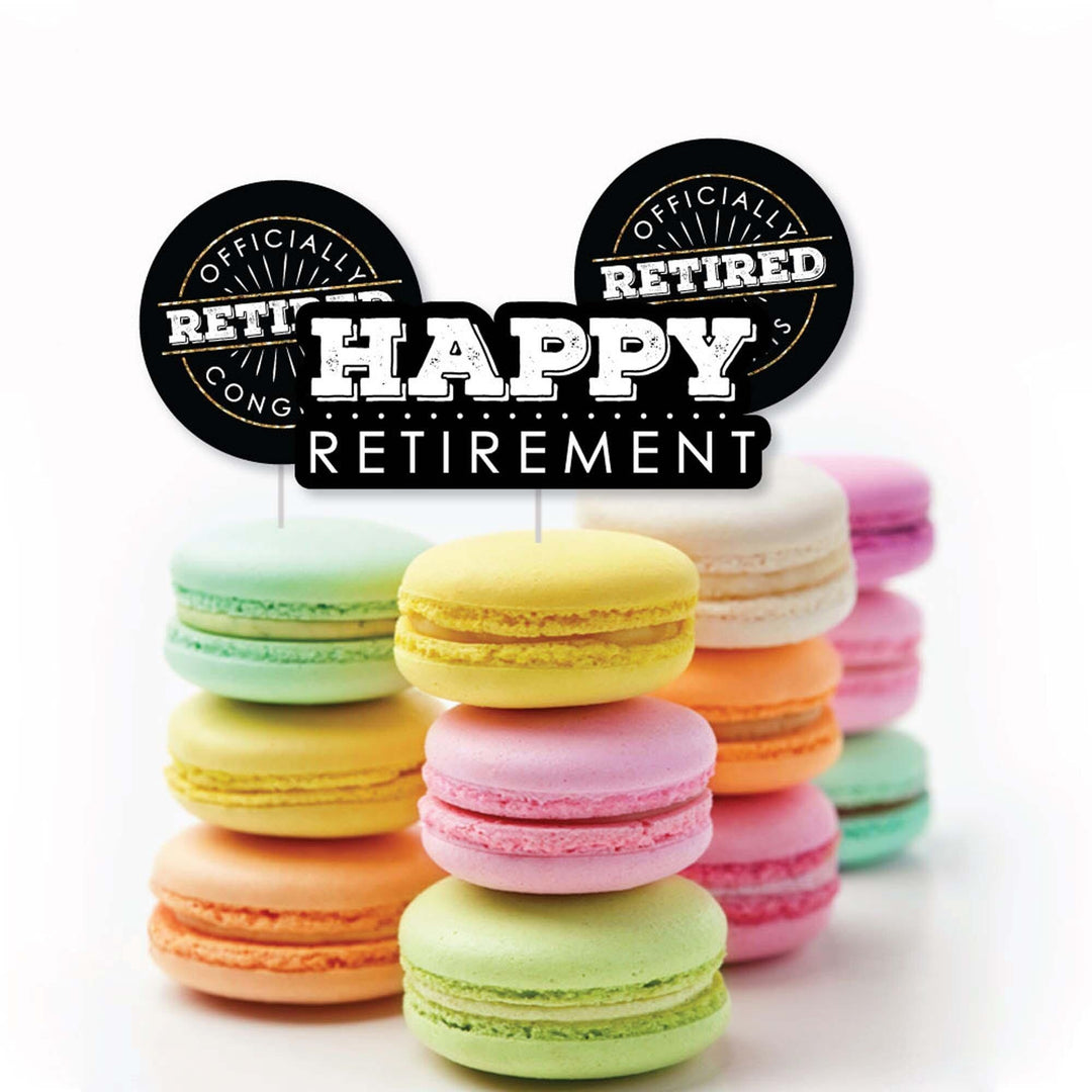 Happy Retirement - Dessert Cupcake Toppers - Retirement Party Clear Treat Picks - Set of 24