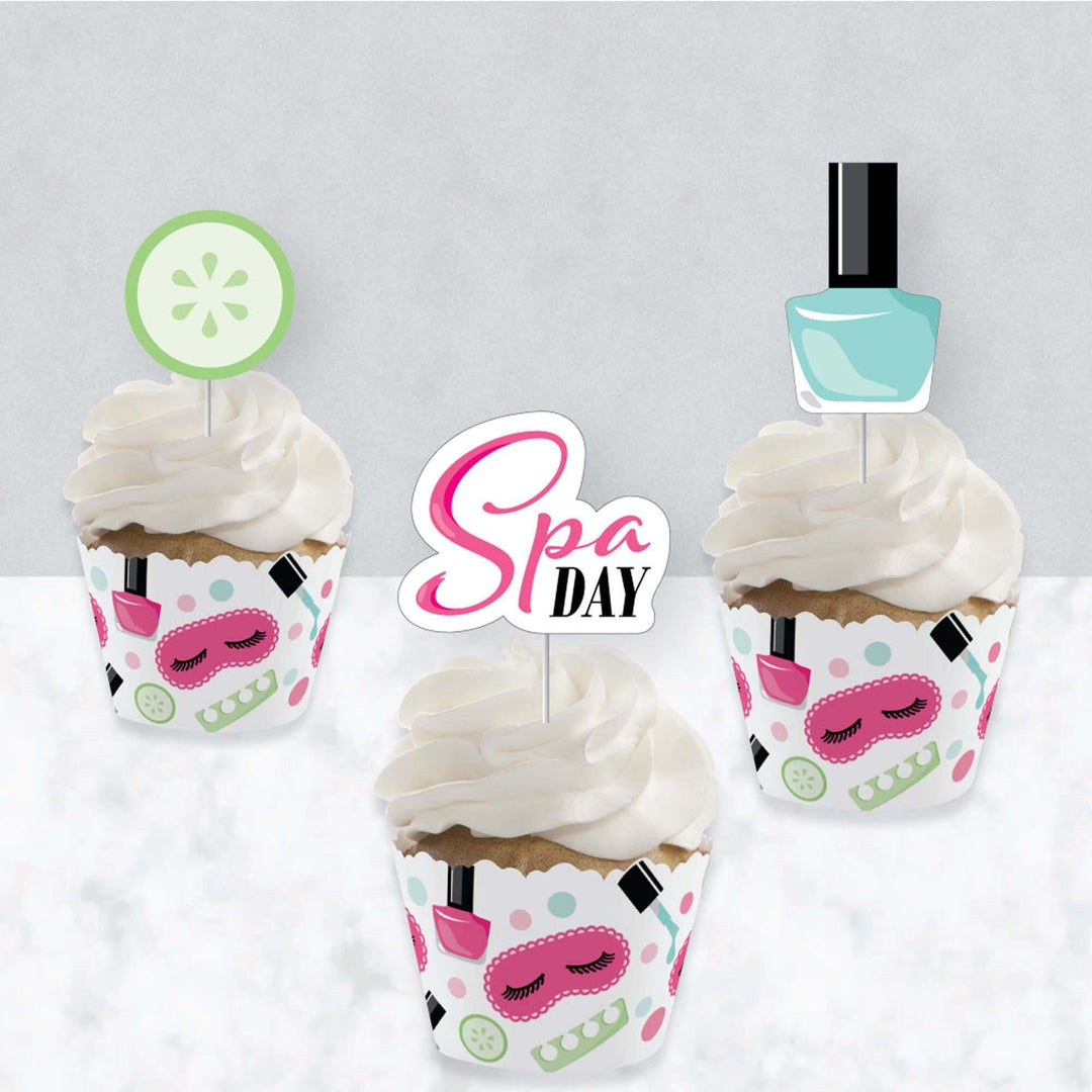 Spa Day - Cupcake Decoration - Girls Makeup Party Cupcake Wrappers and Treat Picks Kit - Set of 24