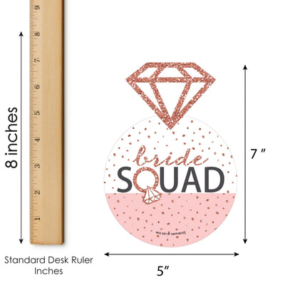 Bride Squad - Bar Bingo Cards and Markers - Rose Gold Bridal Shower or Bachelorette Party Shaped Bingo Game - Set of 18