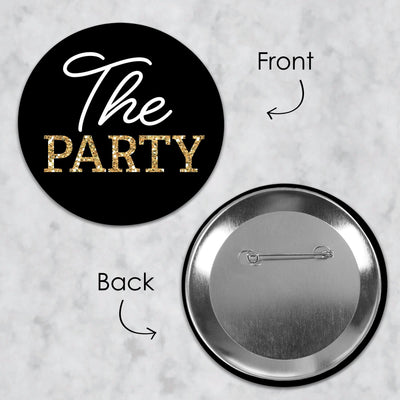 Wife of the Party - 3 inch Black and Gold Bachelorette Party Badge - Pinback Buttons - Set of 8