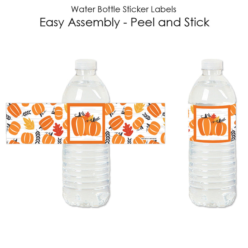 Fall Pumpkin - Halloween or Thanksgiving Party Water Bottle Sticker Labels - Set of 20