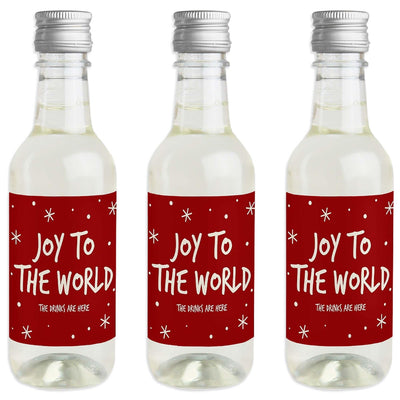 Joy To The World Christmas - Mini Wine and Champagne Bottle Label Stickers - Holiday Party Favor Gift - Set of 16
