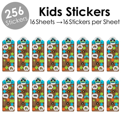Smash and Crash - Monster Truck - Boy Birthday Party Favor Kids Stickers - 16 Sheets - 256 Stickers
