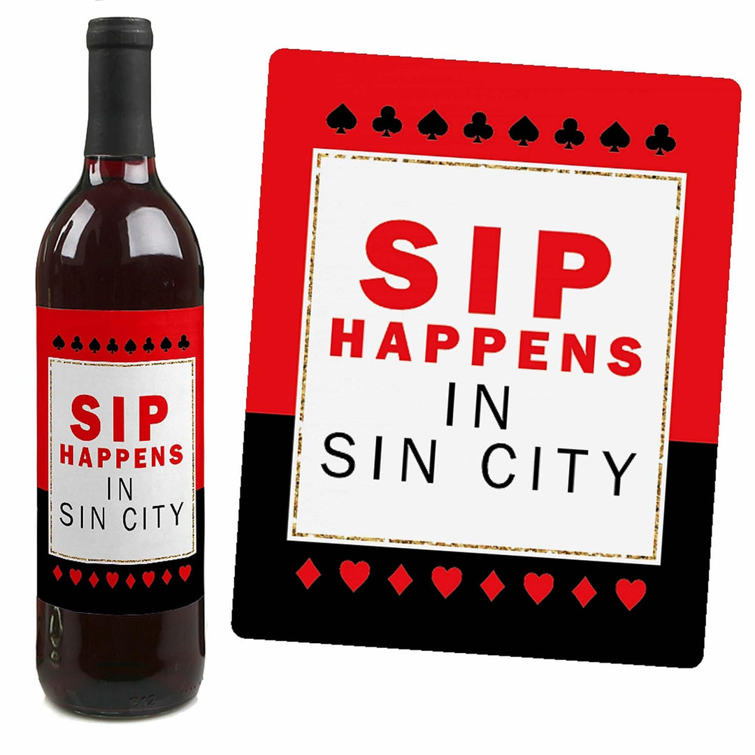 Las Vegas - Casino Party Decorations for Women and Men - Wine Bottle Label Stickers - Set of 4