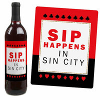 Las Vegas - Casino Party Decorations for Women and Men - Wine Bottle Label Stickers - Set of 4