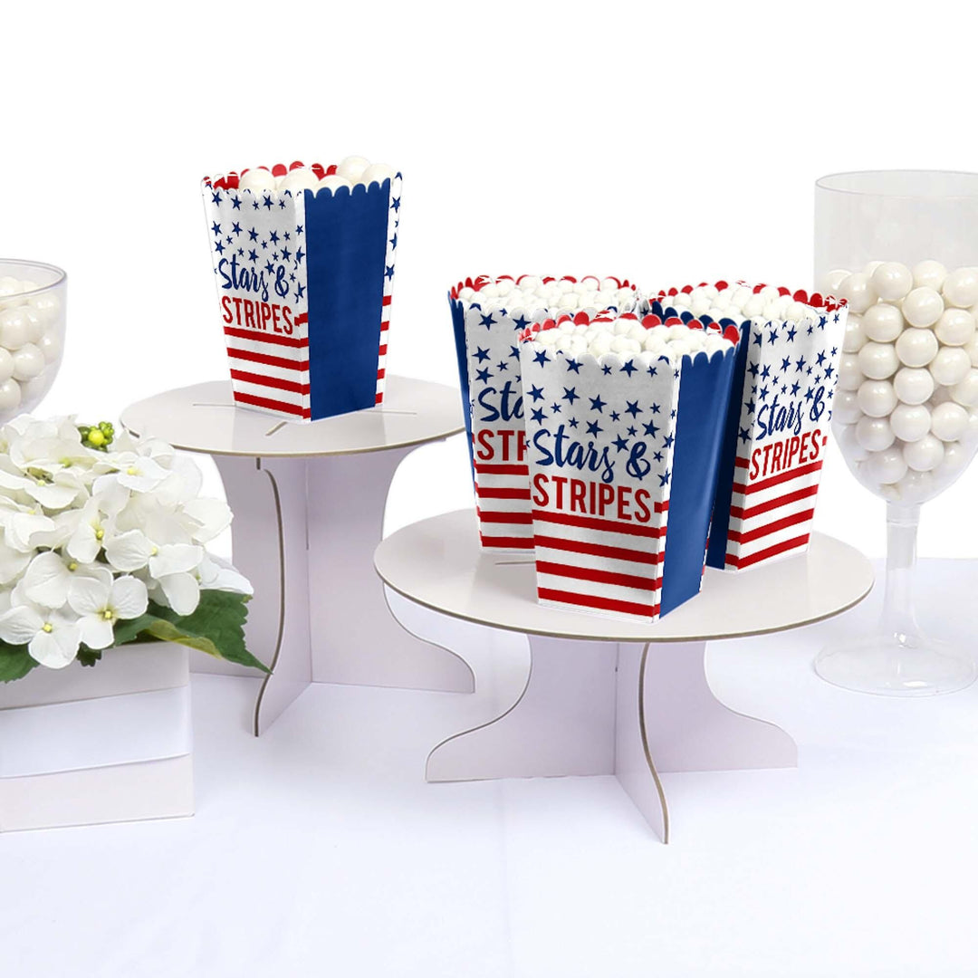 Stars and Stripes - Memorial Day, 4th of July and Labor Day USA Patriotic Party Favor Popcorn Treat Boxes - Set of 12