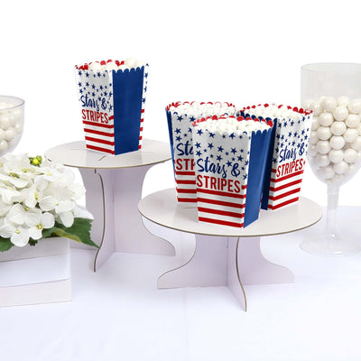 Stars and Stripes - Memorial Day, 4th of July and Labor Day USA Patriotic Party Favor Popcorn Treat Boxes - Set of 12