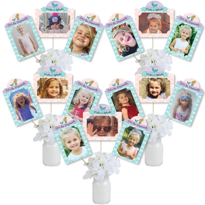 Let's Be Mermaids - Baby Shower or Birthday Party Picture Centerpiece Sticks - Photo Table Toppers - 15 Pieces