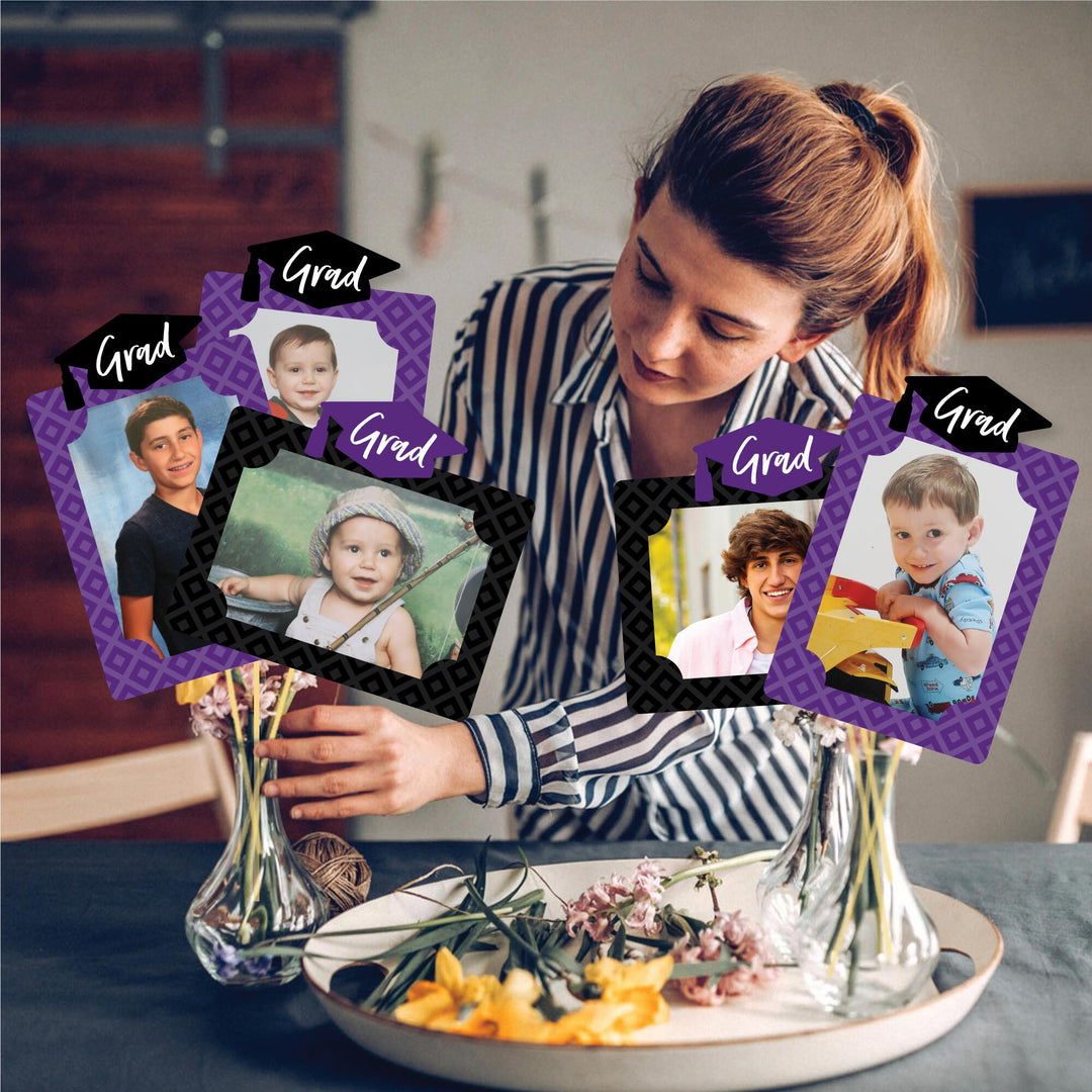 Purple Grad - Best is Yet to Come - Graduation Party Picture Centerpiece Sticks - Photo Table Toppers - 15 Pieces