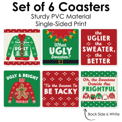 Ugly Sweater - Funny Holiday and Christmas Party Decorations - Drink Coasters - Set of 6