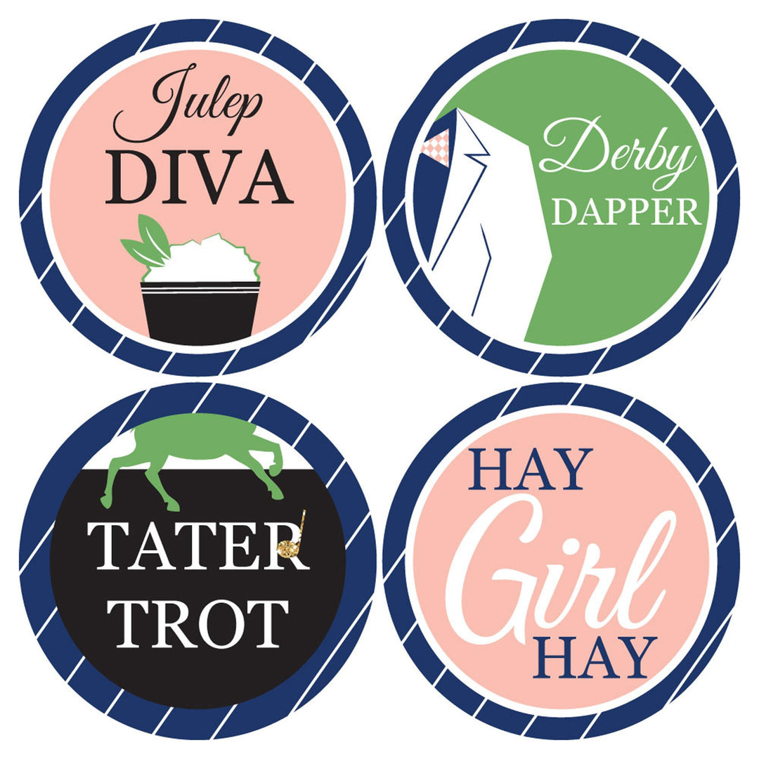 Kentucky Horse Derby - Horse Race Party Funny Horse Name Tags - Party Badges Sticker Set of 12