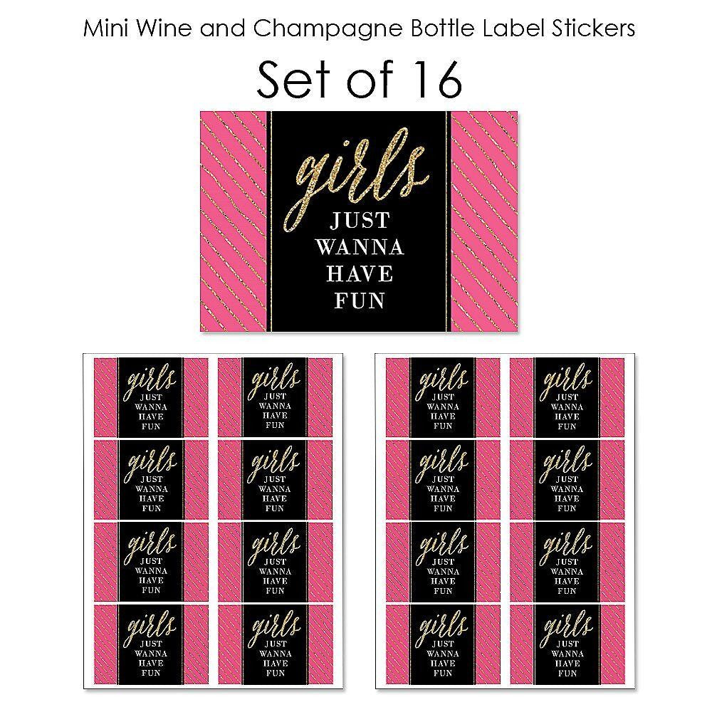 Girls Night Out - Mini Wine and Champagne Bottle Label Stickers - Bachelorette Party Favor Gift - For Women and Men - Set of 16