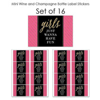 Girls Night Out - Mini Wine and Champagne Bottle Label Stickers - Bachelorette Party Favor Gift - For Women and Men - Set of 16