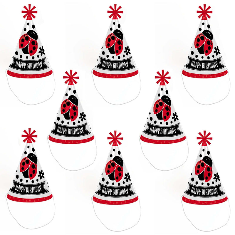 Happy Little Ladybug - Cone Happy Birthday Party Hats for Kids and Adults - Set of 8 (Standard Size)