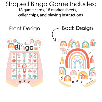 Hello Rainbow - Picture Bingo Cards and Markers - Boho Baby Shower Shaped Bingo Game - Set of 18