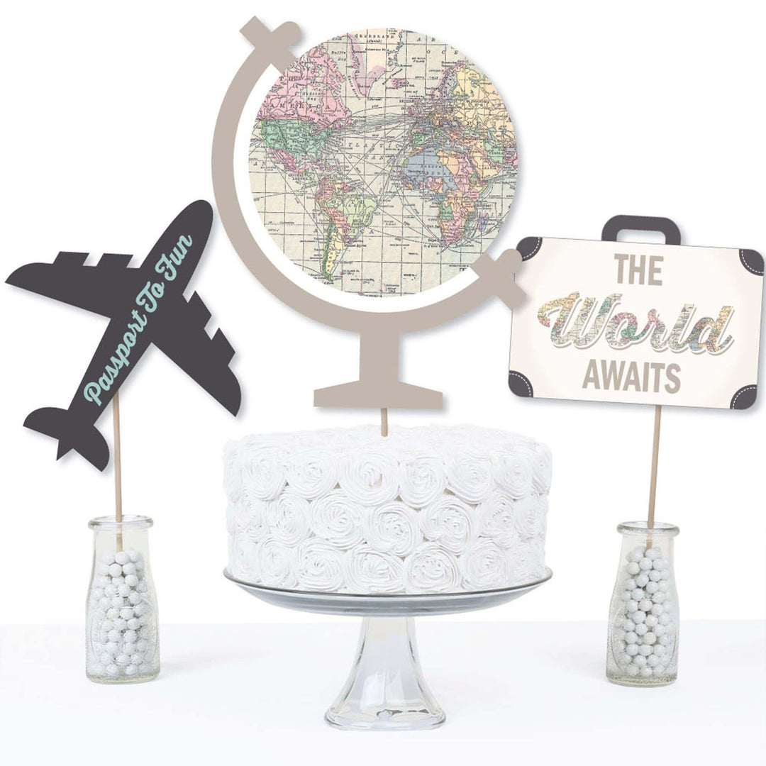 World Awaits - Travel Themed Party Centerpiece Sticks - Table Toppers - Set of 15