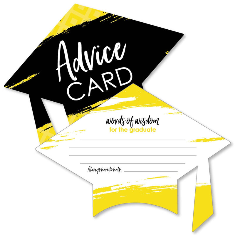Yellow Grad - Best is Yet to Come - Yellow Grad Cap Wish Card Graduation Party Activities - Shaped Advice Cards Games - Set of 20