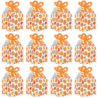 Fall Pumpkin - Square Favor Gift Boxes - Halloween or Thanksgiving Party Bow Boxes - Set of 12