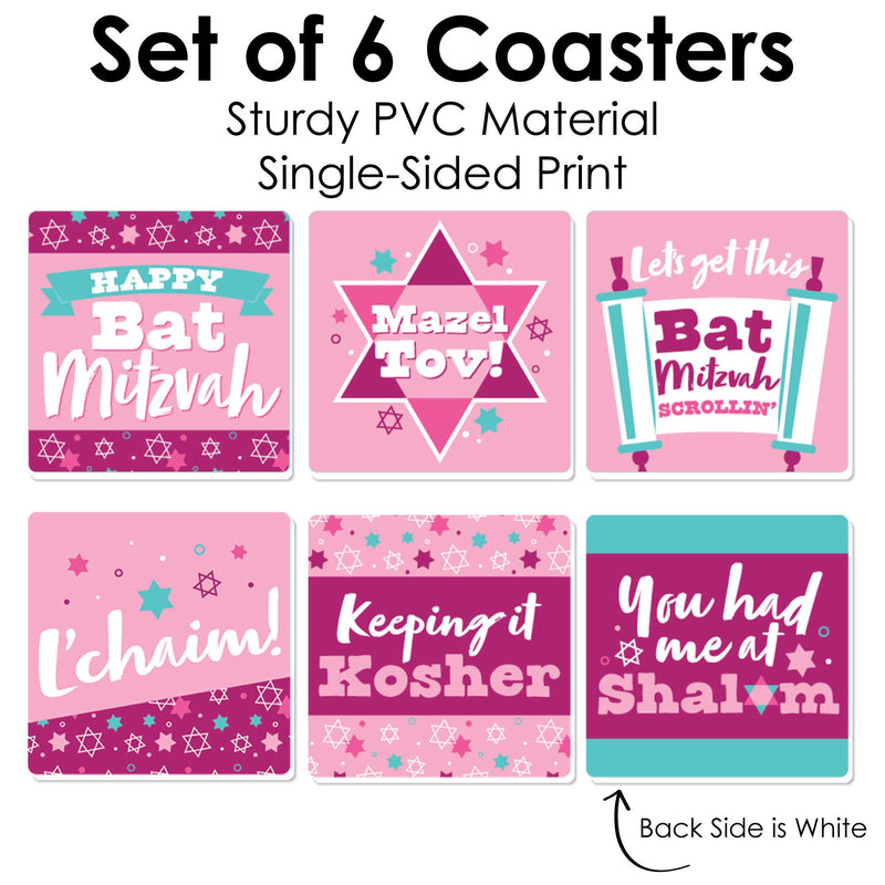 Pink Bat Mitzvah - Funny Girl Party Decorations - Drink Coasters - Set of 6