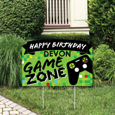 Game Zone - Pixel Video Game Birthday Party Yard Sign Lawn Decorations - Personalized Happy Birthday Party Yardy Sign