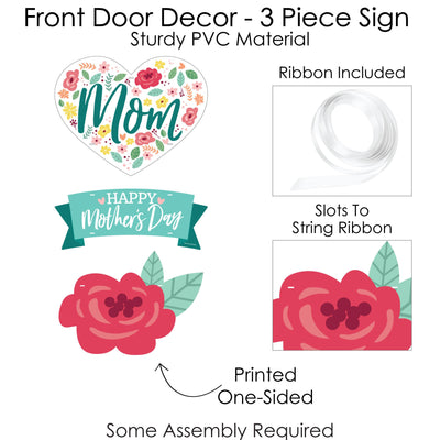 Colorful Floral Happy Mother's Day - Hanging Porch We Love Mom Party Outdoor Decorations - Front Door Decor - 3 Piece Sign