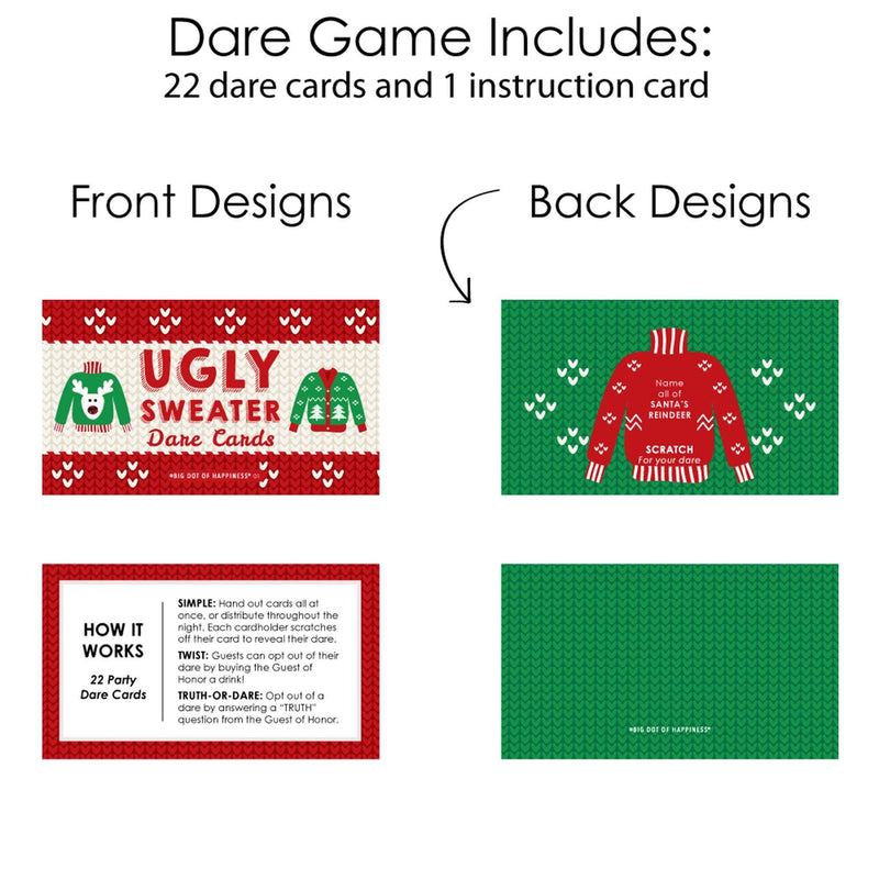 Ugly Sweater - Holiday & Christmas Party Scratch Off Dare Cards - 22 Cards
