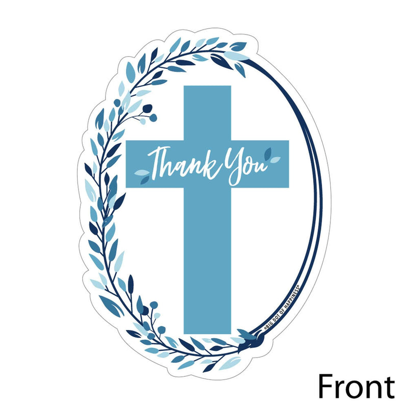 Blue Elegant Cross - Shaped Thank You Cards - Boy Religious Party Thank You Note Cards with Envelopes - Set of 12