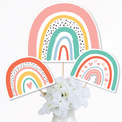 Hello Rainbow - Boho Baby Shower and Birthday Party Centerpiece Sticks - Table Toppers - Set of 15