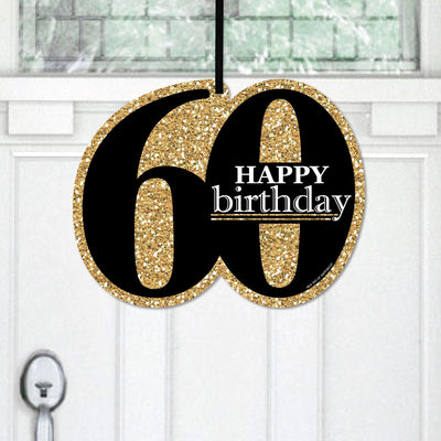Adult 60th Birthday - Gold - Hanging Porch Birthday Party Outdoor Decorations - Front Door Decor - 1 Piece Sign