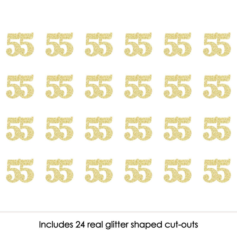 Gold Glitter 55 - No-Mess Real Gold Glitter Cut-Out Numbers - 55th Birthday Party Confetti - Set of 24