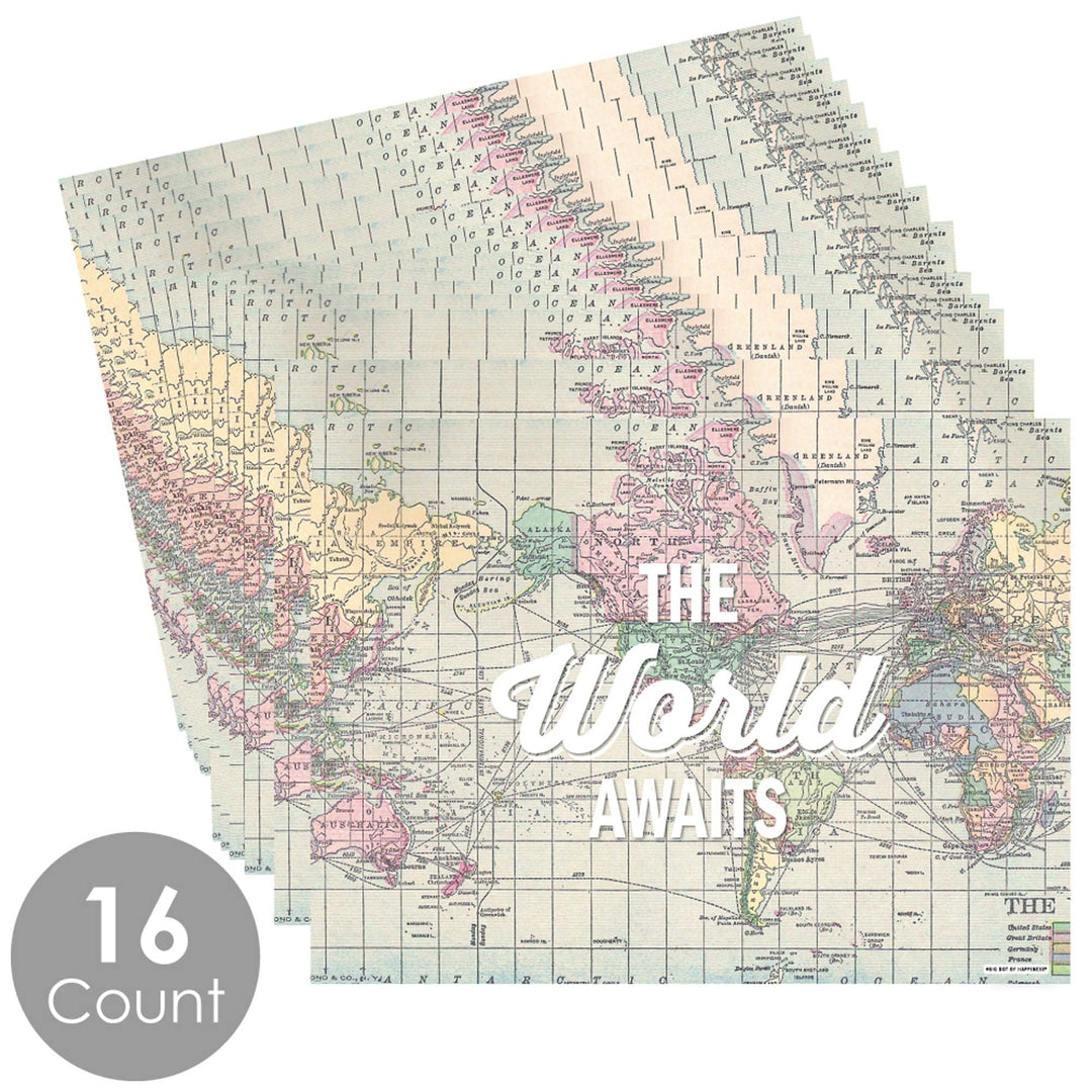 World Awaits - Party Table Decorations - Travel Themed Party Placemats - Set of 16