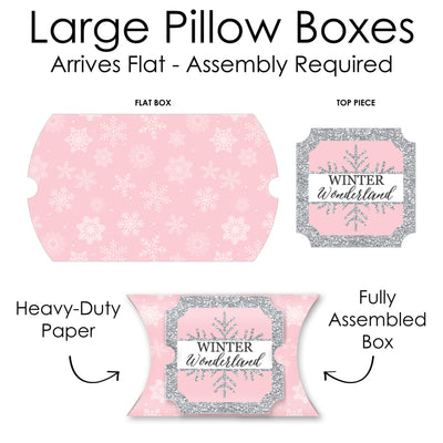 Pink Winter Wonderland - Favor Gift Boxes - Holiday Snowflake Birthday Party and Baby Shower Large Pillow Boxes - Set of 12