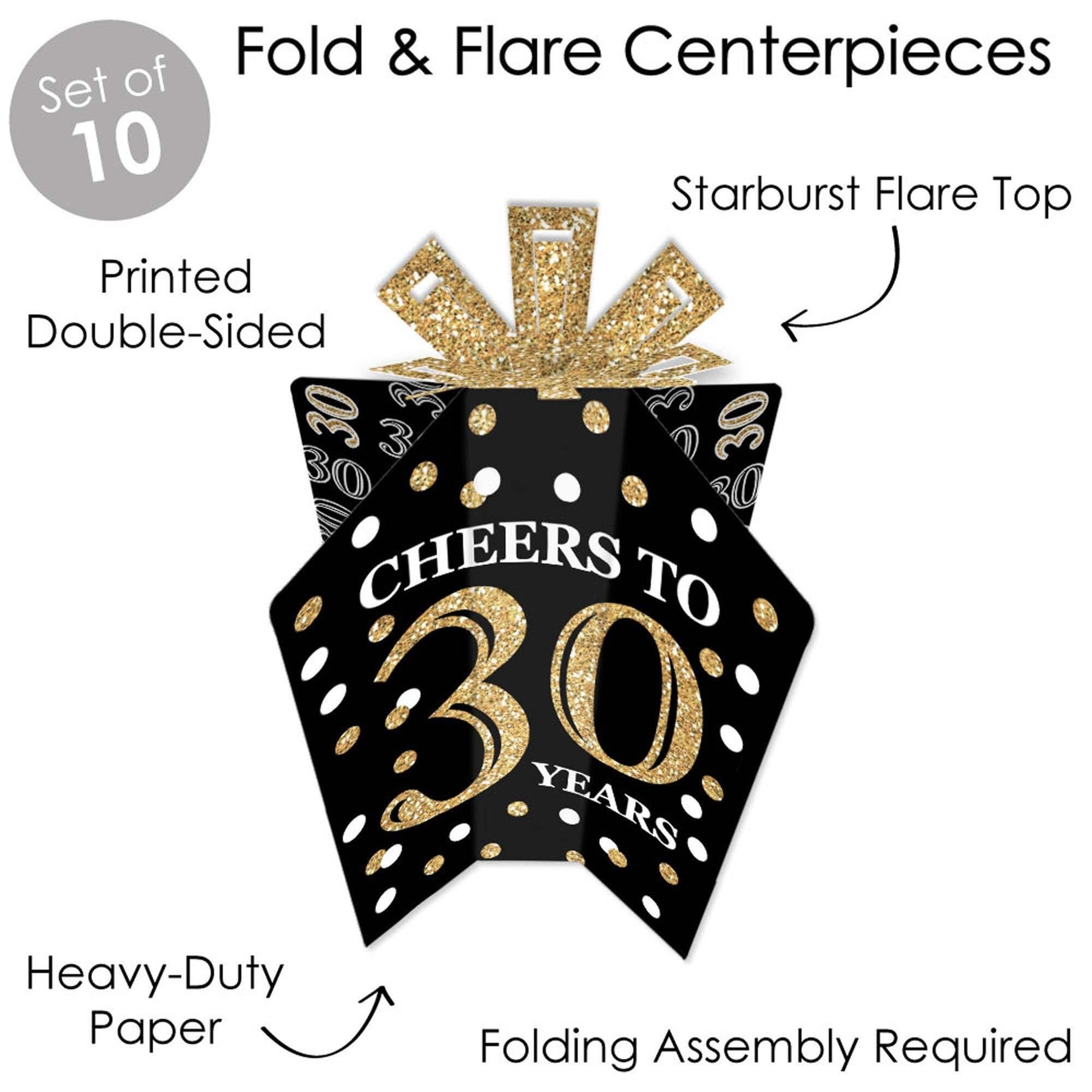 Adult 30th Birthday - Gold - Table Decorations - Birthday Party Fold and Flare Centerpieces - 10 Count | BigDotOfHappiness.com – Big Dot of Happiness LLC adult-30th-birthday-gold-table-decorations-birthday-party-fold-and-flare-centerpieces-10-count-bigdotofhappiness-com-big-dot-of-happiness-llc