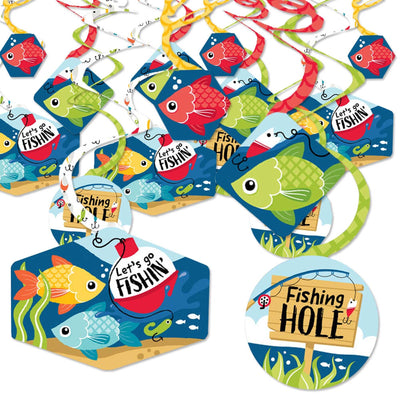 Let's Go Fishing - Fish Themed Party or Birthday Party Hanging Decor - Party Decoration Swirls - Set of 40