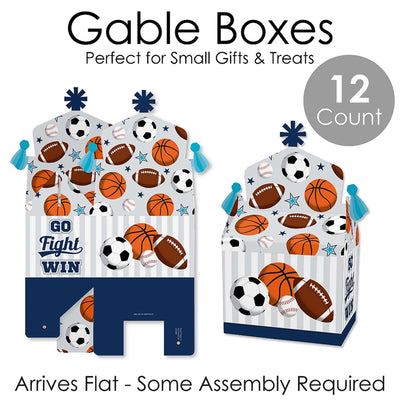 Go, Fight, Win - Sports - Treat Box Party Favors - Baby Shower or Birthday Party Goodie Gable Boxes - Set of 12