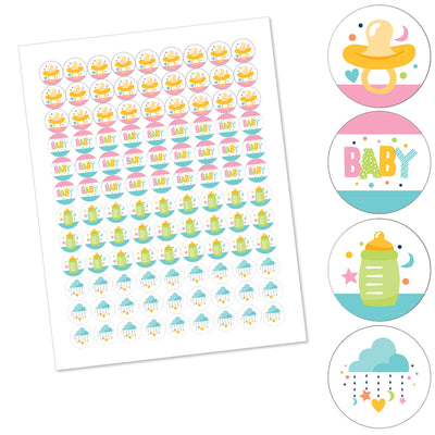 Colorful Baby Shower - Gender Neutral Party Round Candy Sticker Favors - Labels Fit Hershey's Kisses (1 sheet of 108)